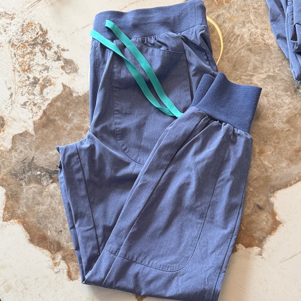 Figs slate Jogger Pants with Teal Drawstring from EAC collection